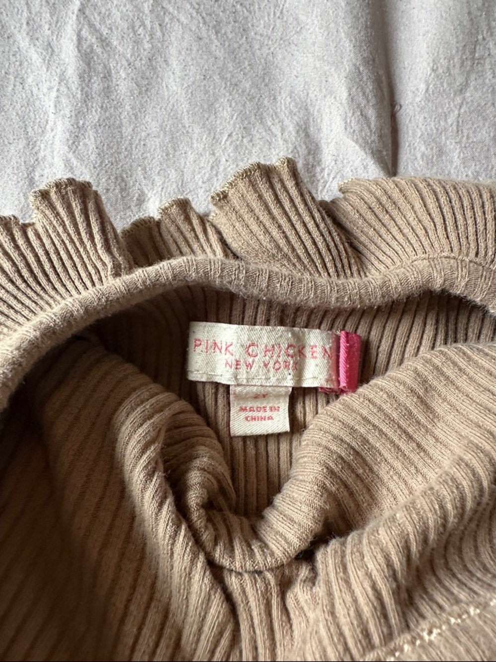 Pink Chicken Beige Ribbed Ruffle-Neck Pullover - Picture 2 of 2